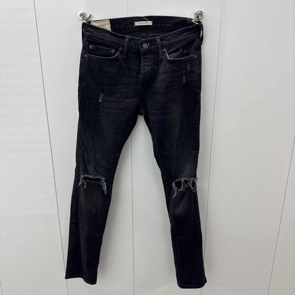Abercrombie & Fitch Men's Black Skinny‎ Stretch Jeans 29x32 Distressed